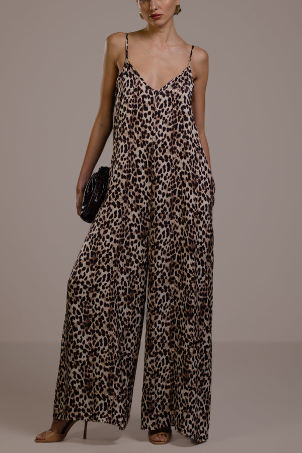 V-Neck Leopard Strap Jumpsuit