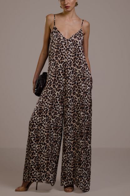 V-Neck Leopard Strap Jumpsuit