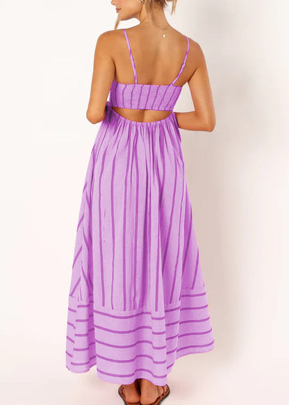 Robe longue à bretelles rayée
