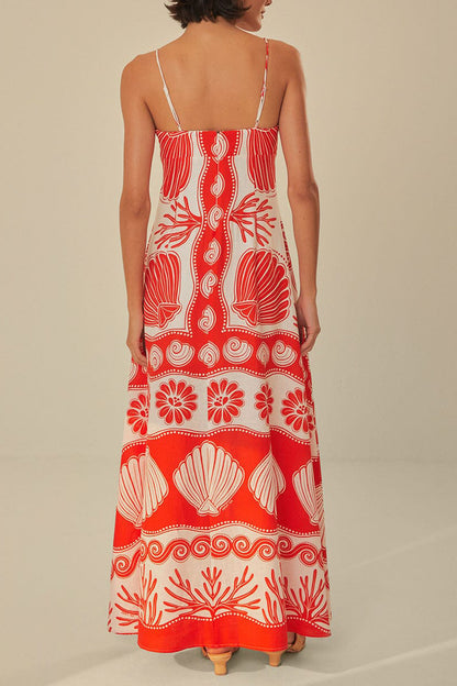 Robe longue à bretelles et imprimé océan