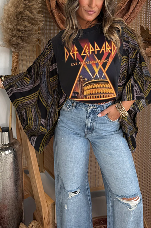 Def Leppard Print Bat Sleeve T-Shirt (No Back Pocket)