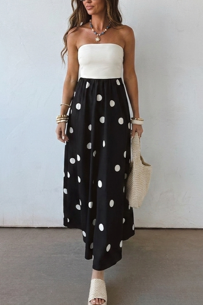 Black Polka Dot Strapless Maxi Dress