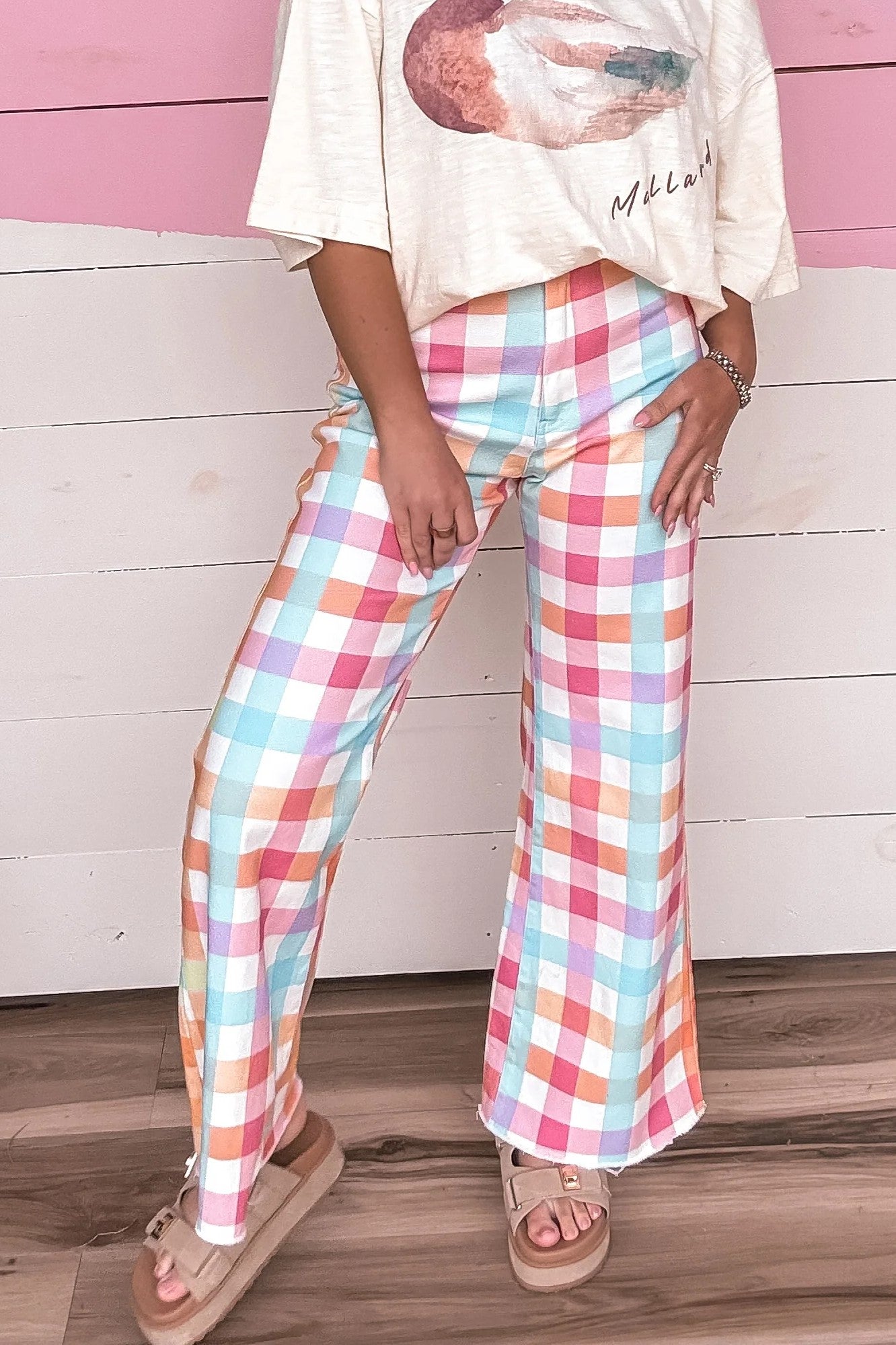 Maisie Wide Leg-Pastel Gingham