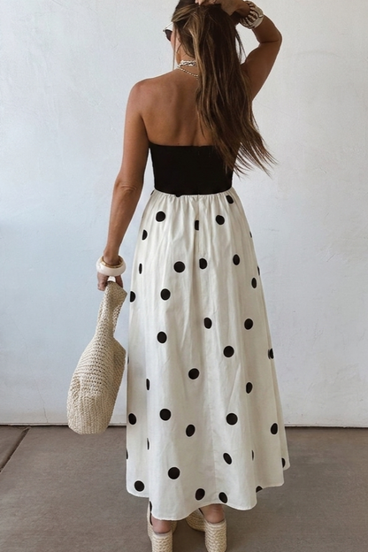 Black Polka Dot Strapless Maxi Dress