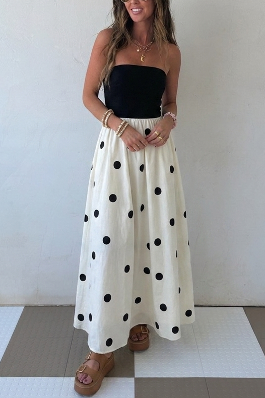 Black Polka Dot Strapless Maxi Dress
