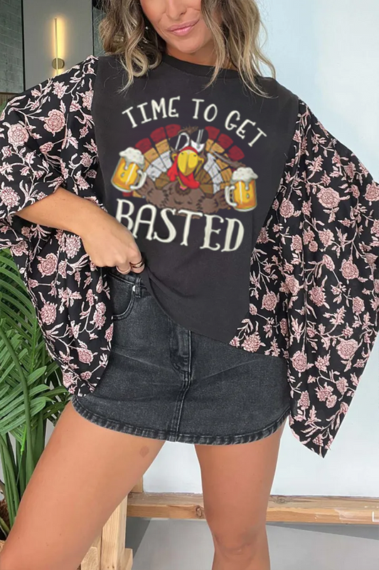 Thanksgiving Fun Turkey Drinking Printed T-Shirt （No Patch）