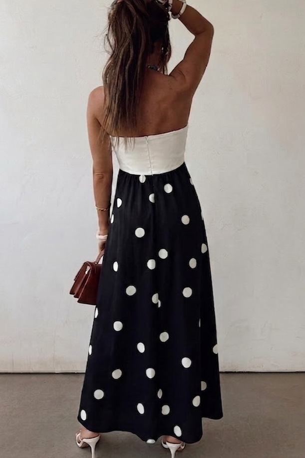 Black Polka Dot Strapless Maxi Dress