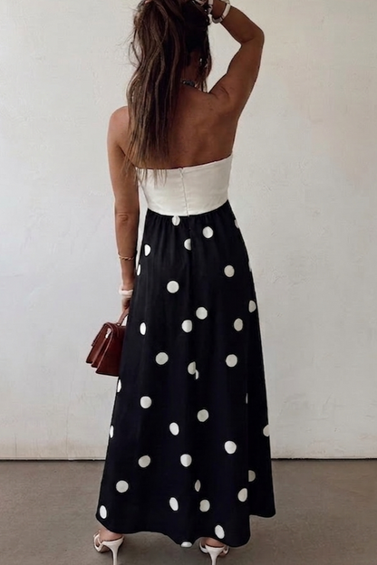Black Polka Dot Strapless Maxi Dress