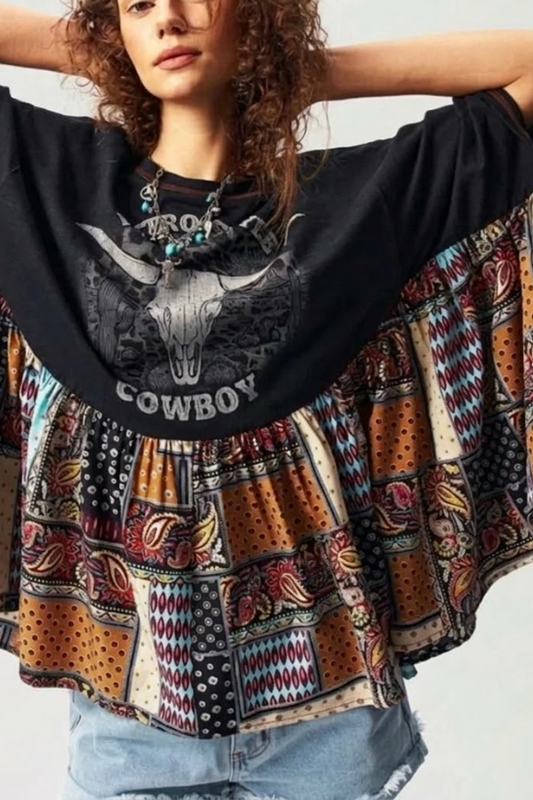 Bohemian Patchwork Poncho Top
