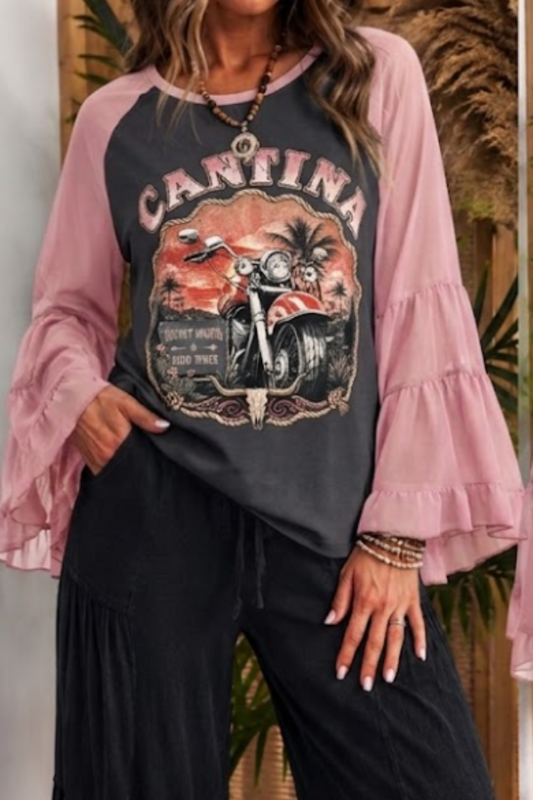 "CANTINA" Printed Layered Flare Sleeve Tee