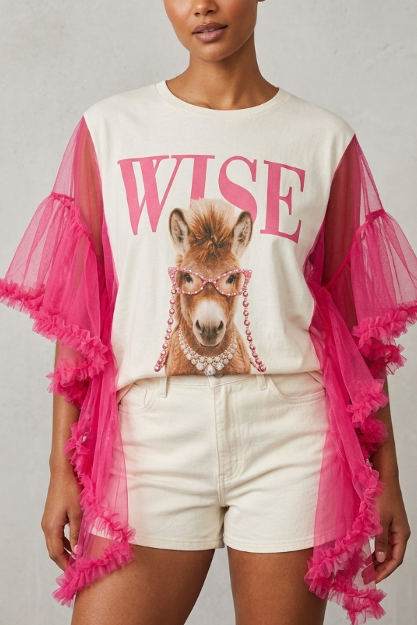 Horse-Print Dolman-Sleeve Tee