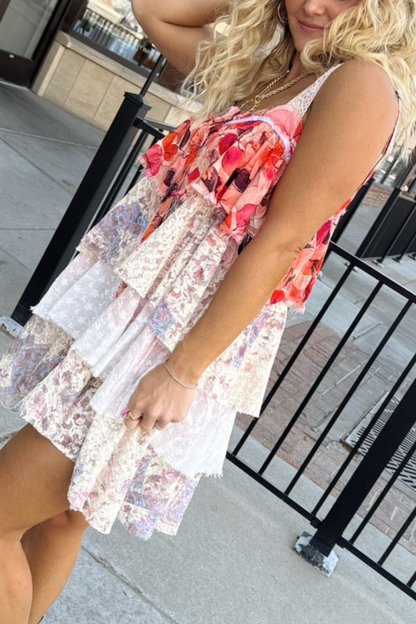 Strap-print Ruffled Dress