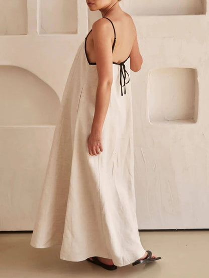 Robe à bretelles contrastante de style vacances classique