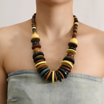 Bohemian colored wooden bead necklace