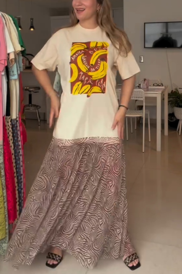 Banana Print Recycled Dress