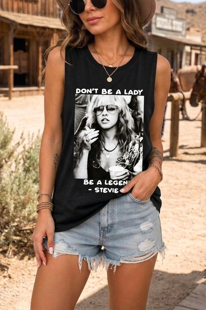 STEVIE LEGEND Tank Top Womens Graphic Band Tee Lace Up Caged Back