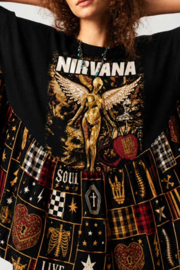 Nirvana Band&Grunge Angel Patchwork Poncho Top