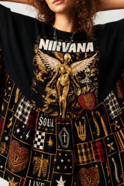 Nirvana Band&Grunge Angel Patchwork Poncho Top