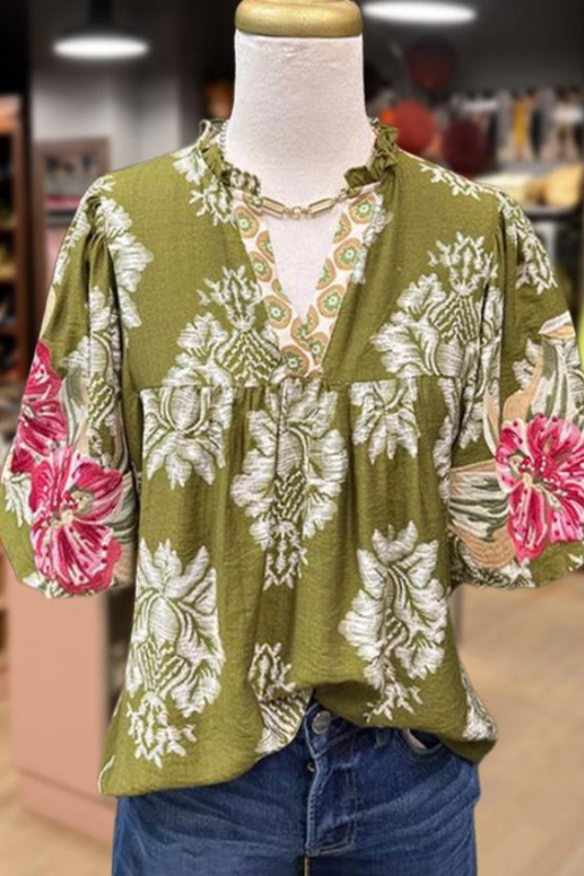 Printed V-Neck Top