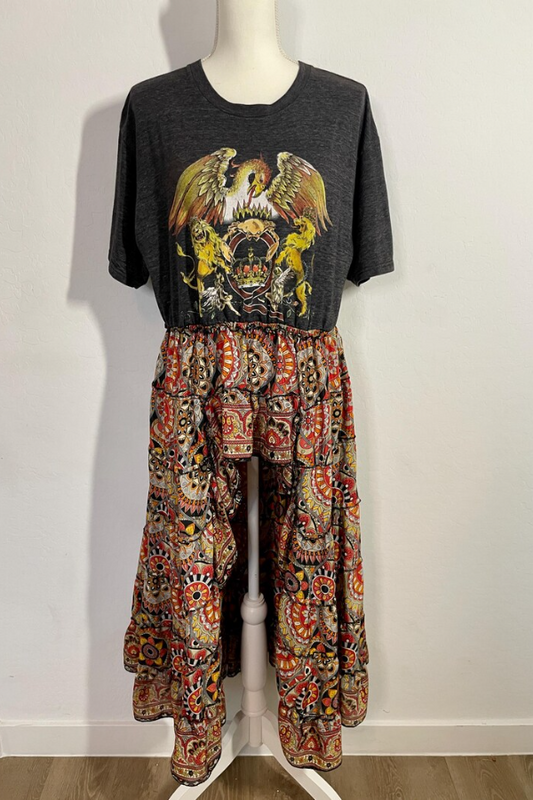 Empress Gray Crew-Neck Patchwork Top