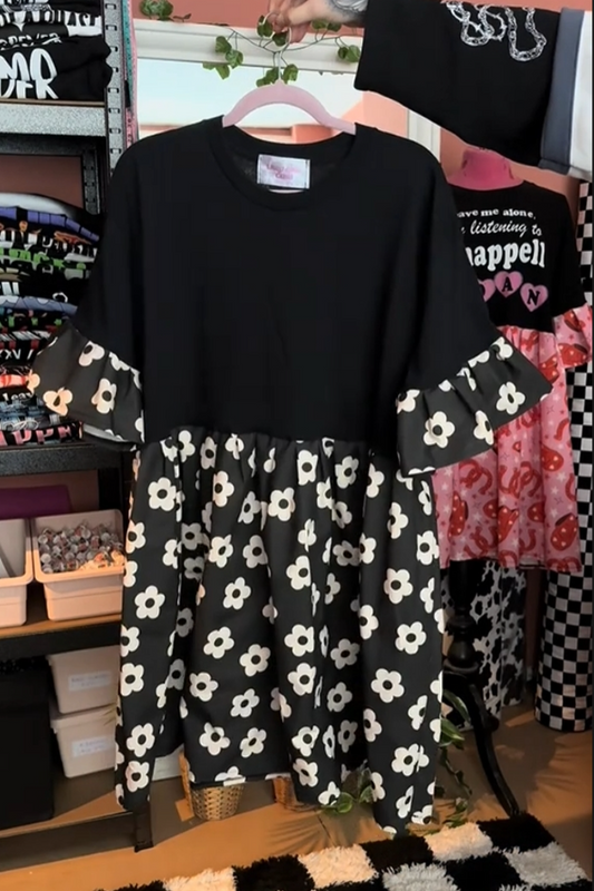 Cute Floral Print Upcycled Tee