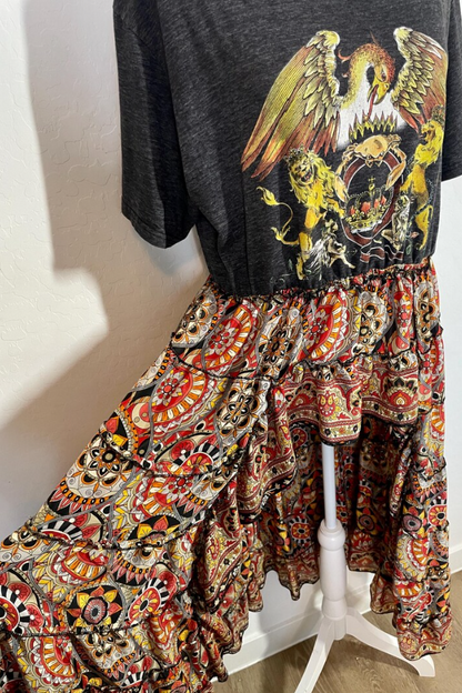 Empress Gray Crew-Neck Patchwork Top