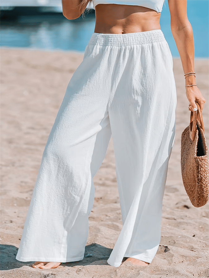 Pantalon décontracté de vacances à taille élastique simple de couleur unie pour femme 