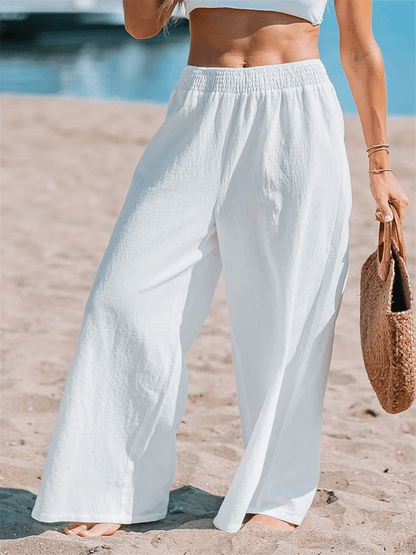 Pantalon décontracté de vacances à taille élastique simple de couleur unie pour femme 