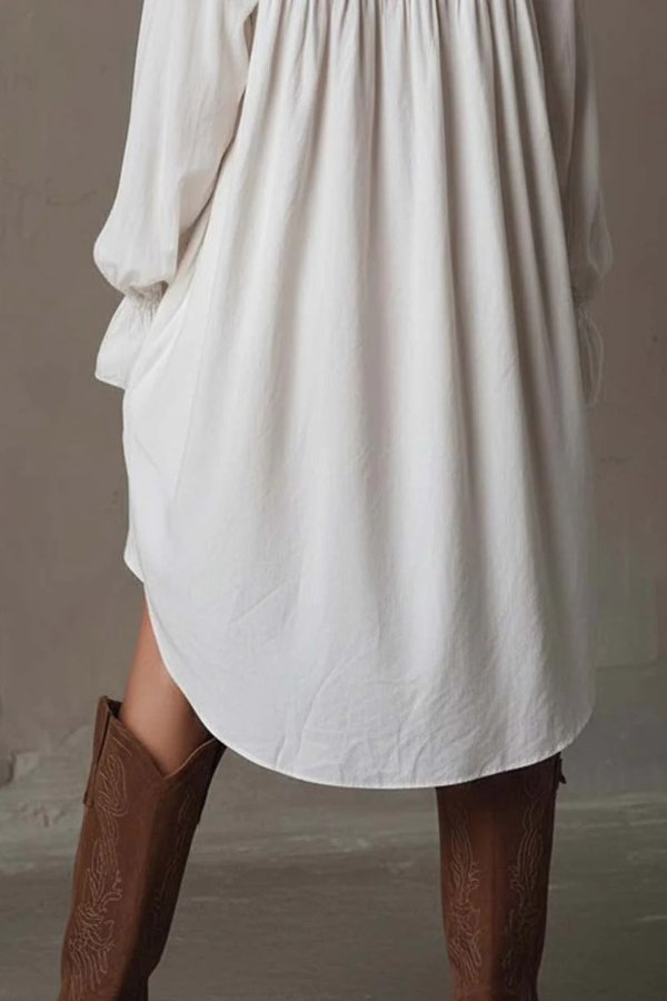 Retro-style Lace Irregular Hem Long-sleeved Mini Dress