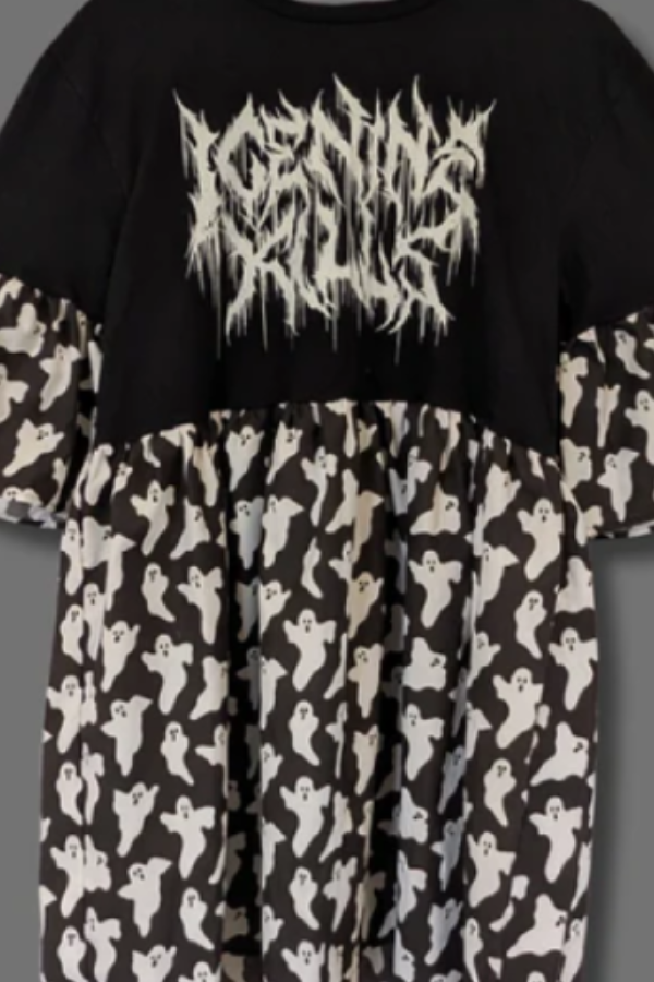 Ice Nine Kills - Black & White Ghost Print Smock Dress