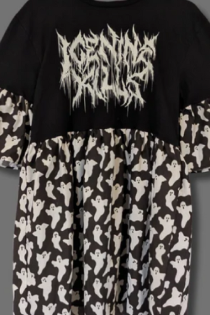 Ice Nine Kills - Black & White Ghost Print Smock Dress