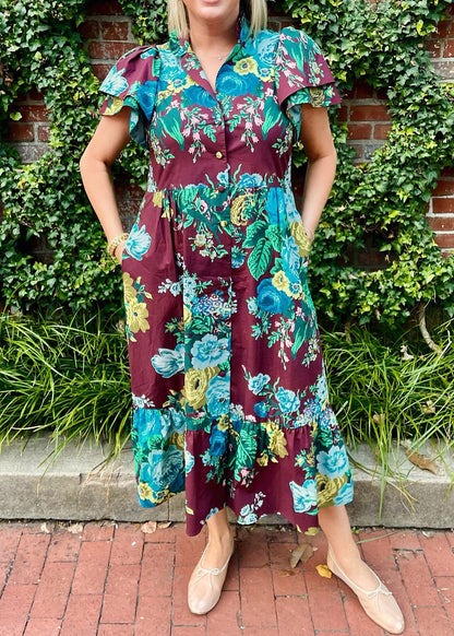 Robe Alice fleurie verdoyante Oxblood