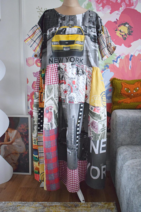 Recycled Dress With A Taxi Pattern