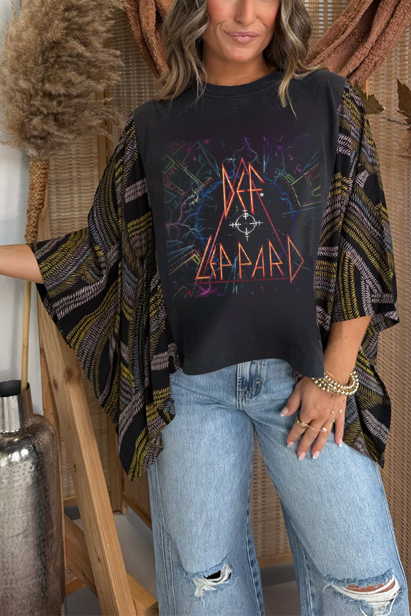 Def Leppard Print Bat Sleeve T-Shirt (No Back Pocket)