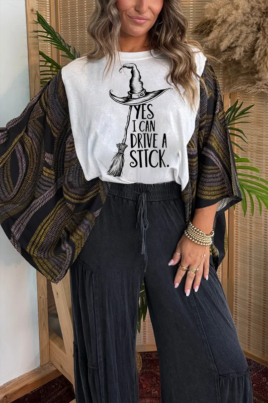 Halloween Fun Witch Hat Bom Print T-Shirt (No Back Pocket)