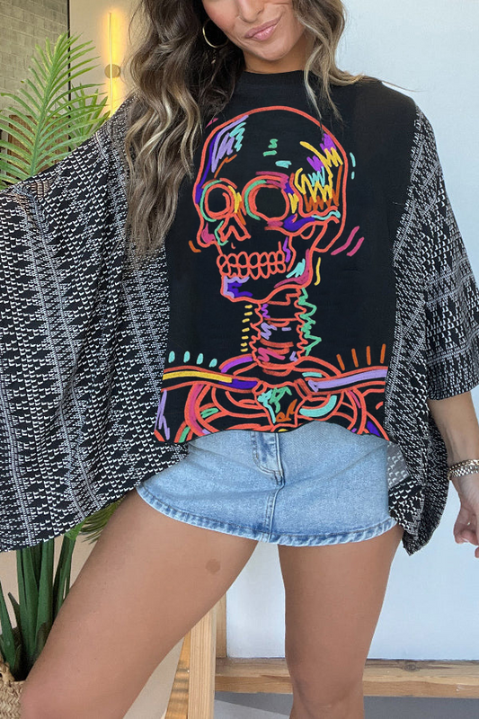 Halloween Fun Line Skull Print T-shirt (no Back Pocket)