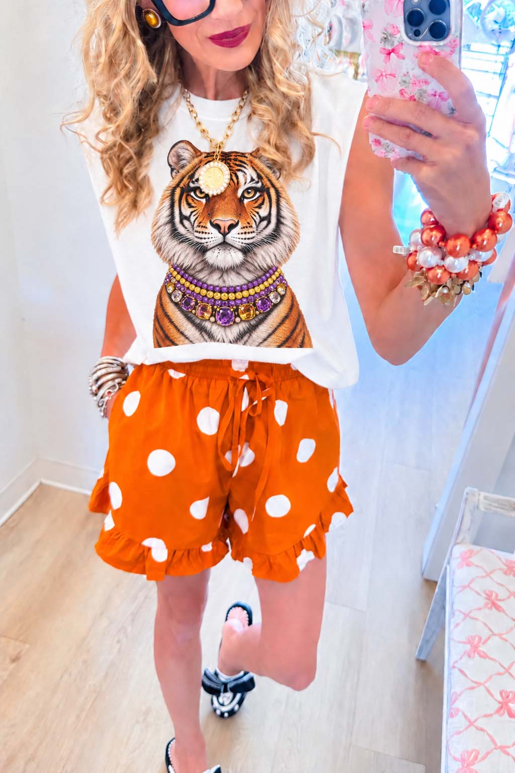 Tiger Jeweled Collar Muscle Tee