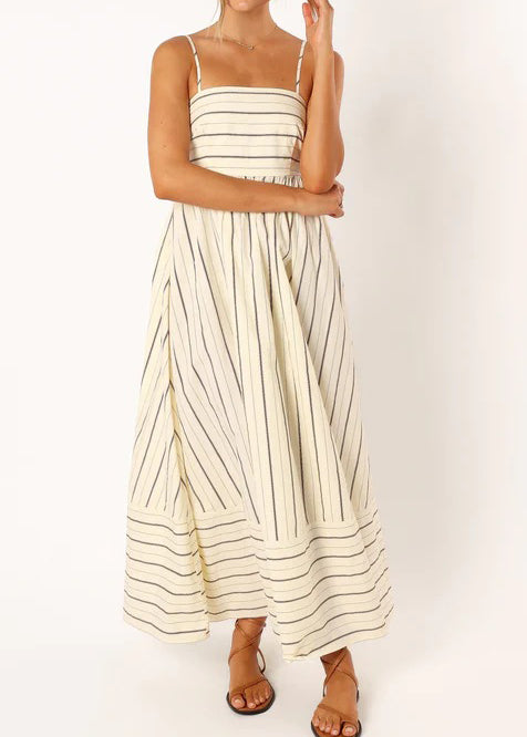 Robe longue à bretelles à imprimé rayé