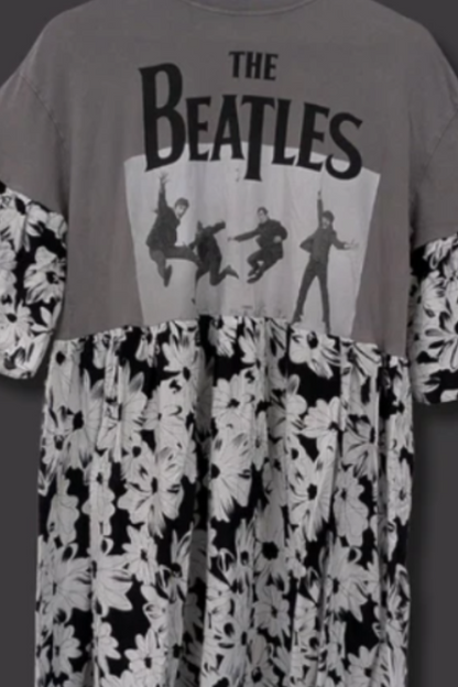 The Beatles - Black Floral Print Smock Dress