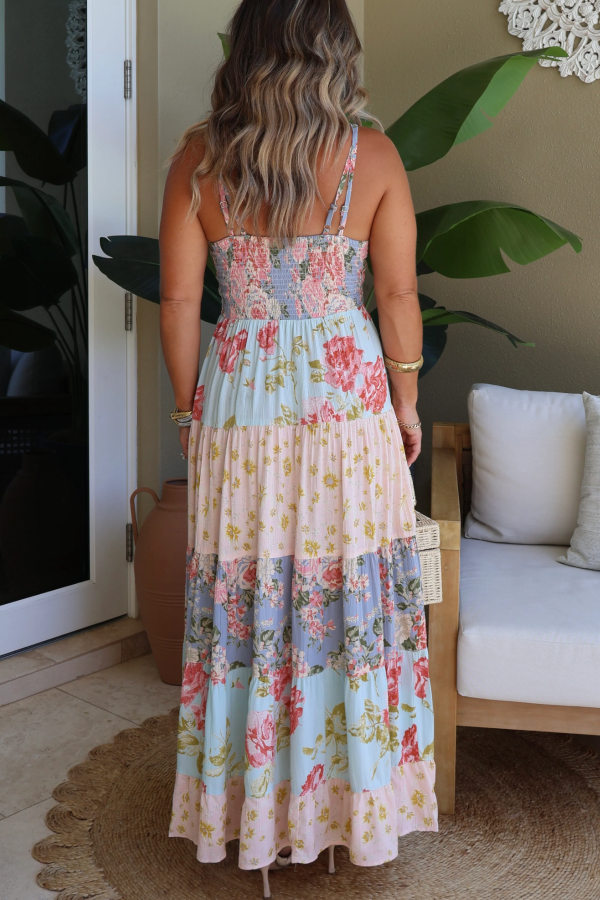 Floral Blush Maxi Dress Blue Multi