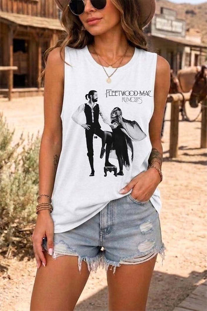 Fleetwood Mac Tank Top Womens Graphic Band Tee Lace Up Caged Back