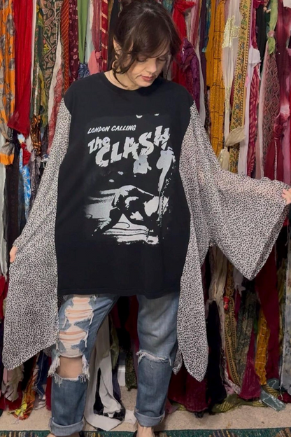 The Clash Retro-print Batwing-sleeve Top