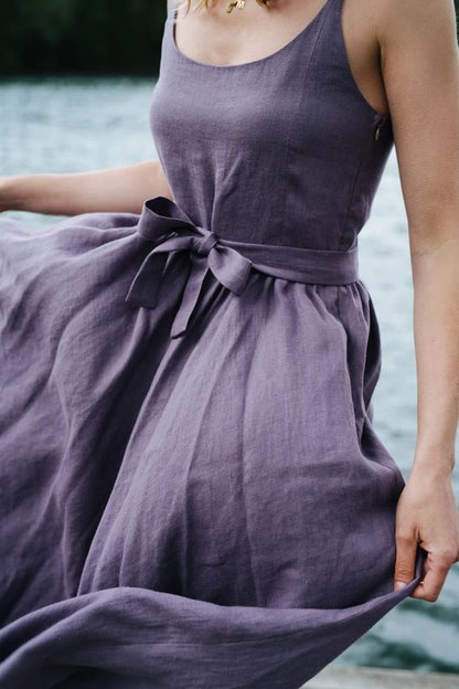 Robe nuisette décontractée en lin Atrovirens 