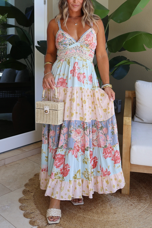 Floral Blush Maxi Dress Blue Multi