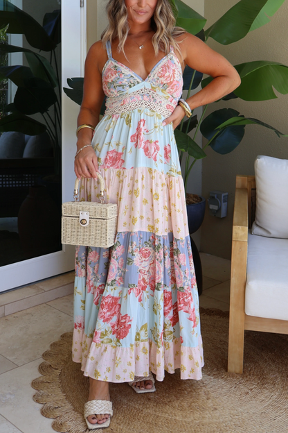 Floral Blush Maxi Dress Blue Multi