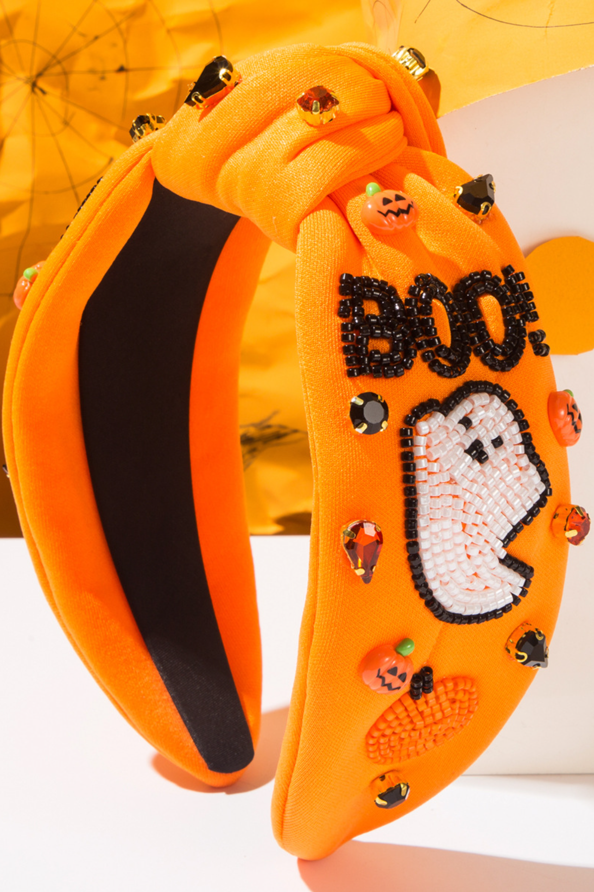 Diamond-encrusted BOO Ghost Pumpkin Headband
