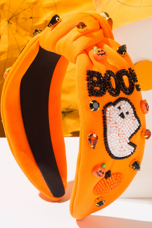 Diamond-encrusted BOO Ghost Pumpkin Headband