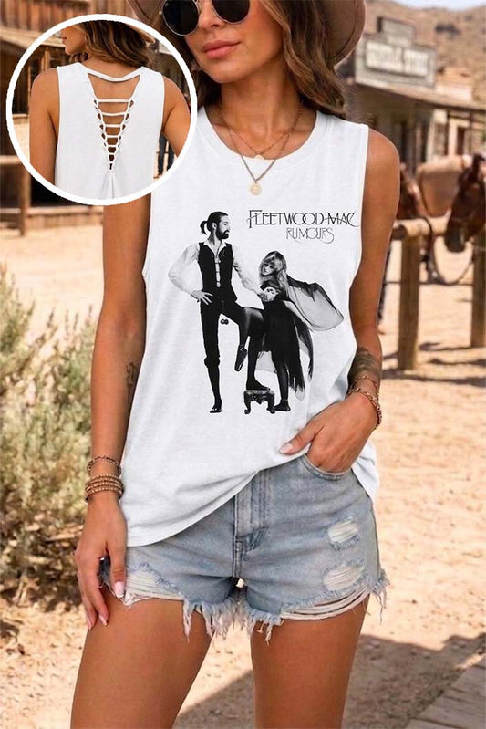 Fleetwood Mac Tank Top Womens Graphic Band Tee Lace Up Caged Back