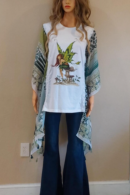 Green Canta Fairy Mushroom Snail Transformation Bat Sleeve Tee