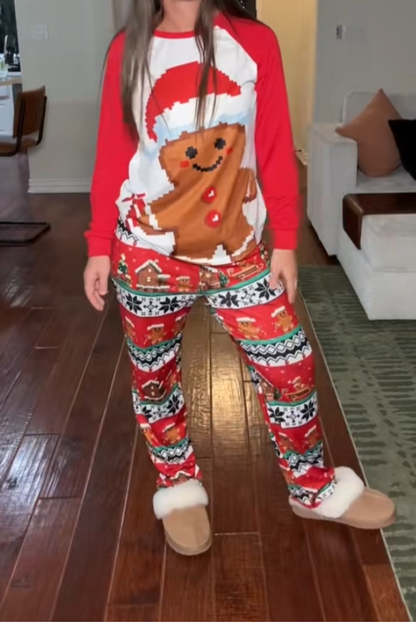 Fashionable Christmas Holiday Crew Neck Women Pajams Set